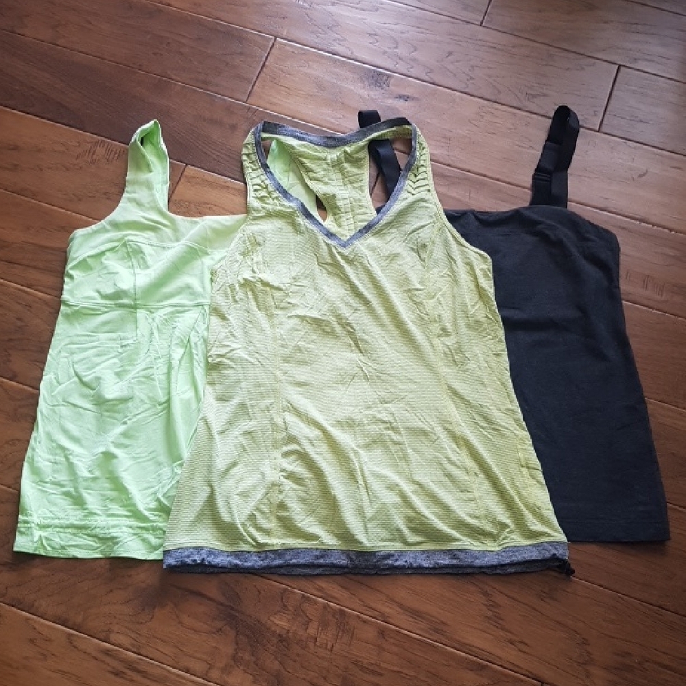 Bundle of 3 - Lululemon Women's Yoga Workout Tanks Gray Green Yellow Size 8